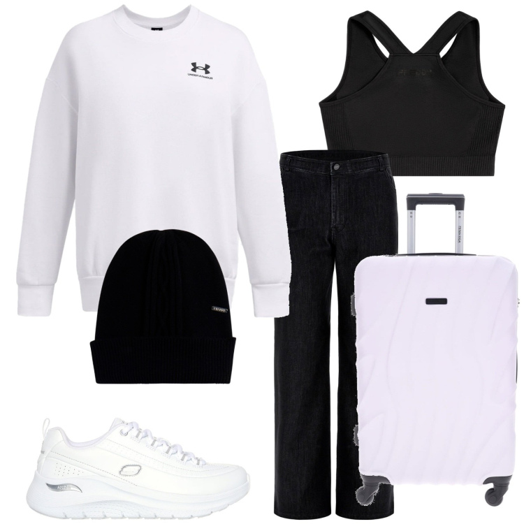 Outfit donna - Total look #2261376. Stile Casual per Tutti i giorni. Abbinamento con jeans, reggiseni, cappelli, sneakers, felpe, valigie.