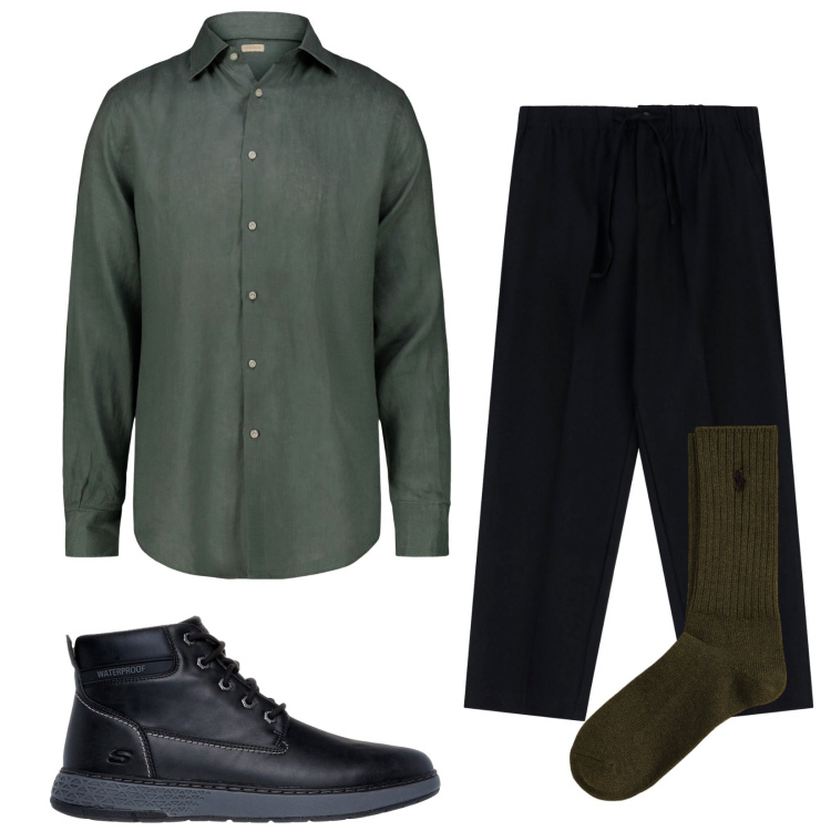 Outfit uomo - Basic. Stile Casual per Tutti i giorni. Abbinamento con pantaloni, calzini, camicie, stivali e stivaletti.