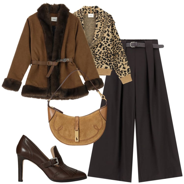 Outfit donna - City. Stile Urban per Tutti i giorni. Abbinamento con cinture, pantaloni, cardigans, décolleté, borse a spalla.