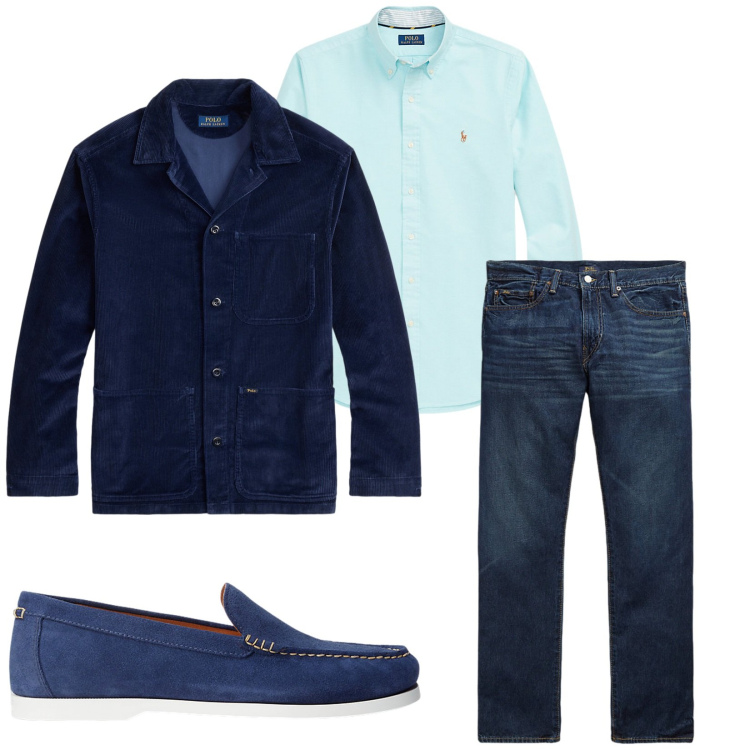 Outfit uomo - Total look #2261478. Stile Casual per Tutti i giorni. Abbinamento con camicie, scarpe stringate, jeans dritti, giacche.