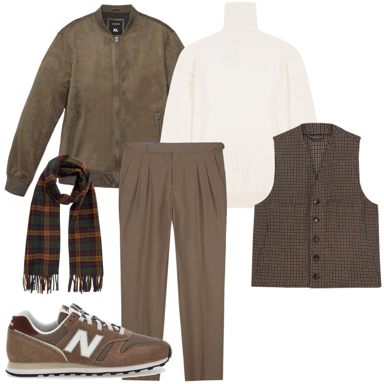 Outfit uomo - Arte del layering. Stile Urban per Tutti i giorni. Abbinamento con giacche, pantaloni, gilet, sciarpe, sneakers, maglieria.
