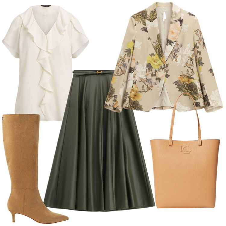 Outfit donna - Giacca a fiori. Stile Romantica per Tutti i giorni. Abbinamento con blazer, gonne lunghe, stivali, camicie, borse tote.