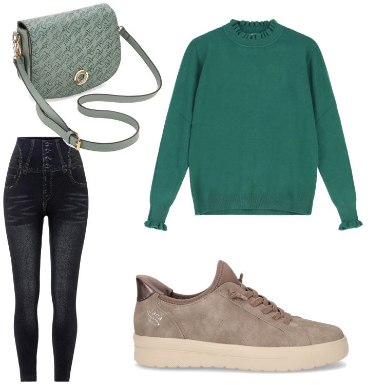 Outfit donna - Il maglione oversize. Stile Minimal per Tutti i giorni. Abbinamento con jeggings, maglieria, borse a tracolla, sneakers.