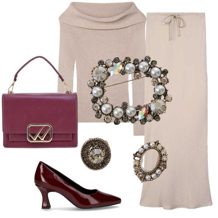 Outfit donna - Total look #2261533. Stile Chic per Tutti i giorni. Abbinamento con gonne lunghe, maglieria, cappotti, borse a tracolla, décolleté.