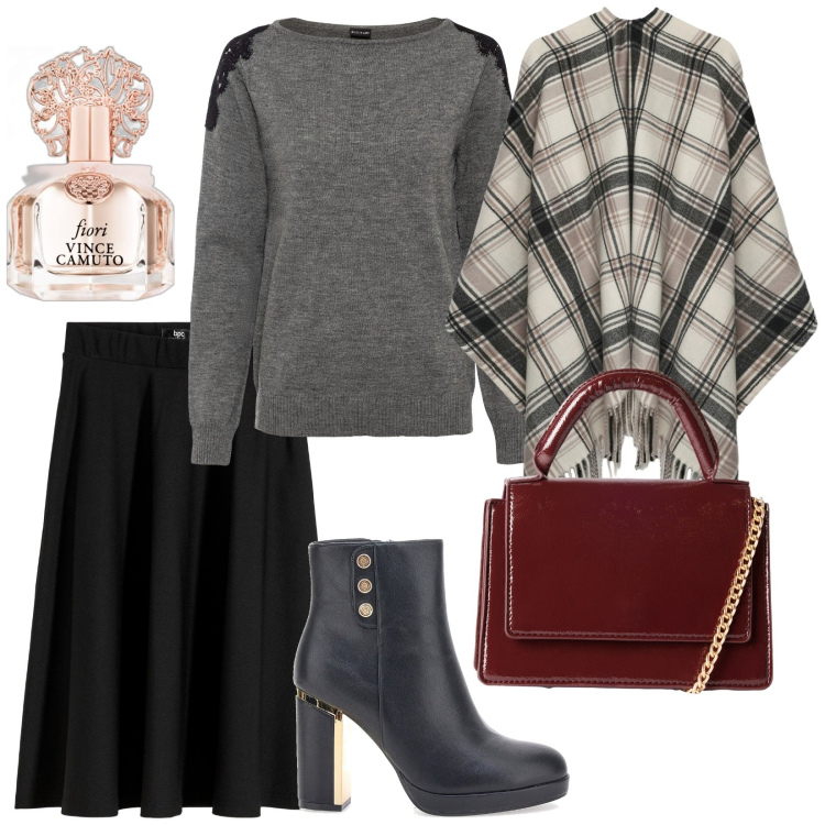 Outfit donna - Tacchi e profumi. per Tutti i giorni. Abbinamento con gonne longuette, maglieria, profumi, borse a tracolla, cappotti, stivaletti.