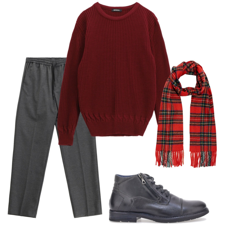 Outfit uomo - Total look #2261595. Stile Trendy per Ufficio. Abbinamento con maglieria, pantaloni, stivali e stivaletti, sciarpe.