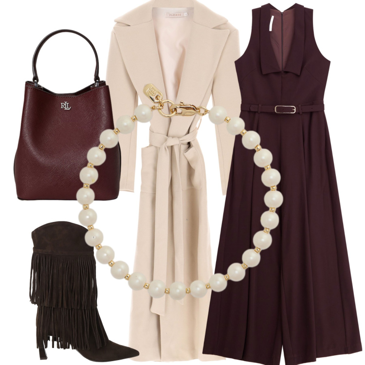 Outfit donna - Total look #2261601. Stile Casual chic per Tutti i giorni. Abbinamento con cappotti, tute, stivali, braccialetti, borse a secchiello.