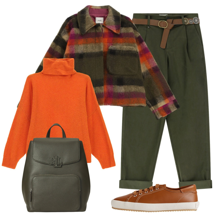 Outfit donna - Total look #2261602. Stile Casual per Scuola/Università. Abbinamento con maglieria, cappotti, pantaloni, sneakers, zaini.