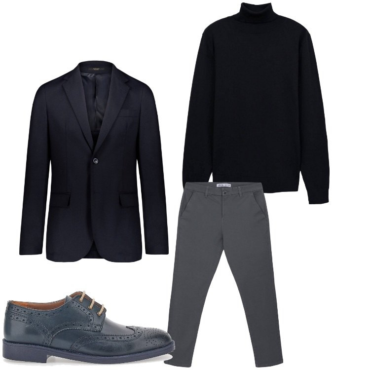 Outfit uomo - Eleganza minimal. Stile Business/Elegante per Serata speciale. Abbinamento con pantaloni chino, maglieria, giacche, scarpe stringate.