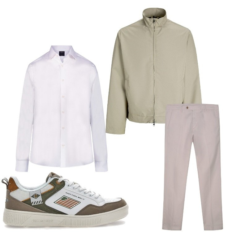 Outfit uomo - Oggi in ufficio. Stile Business/Elegante per Ufficio. Abbinamento con giacche, camicie, sneakers, pantaloni chino.