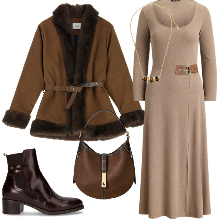 Outfit donna - Total look #2261683. Stile Glamour per Serata fuori. Abbinamento con cinture, vestiti, collane, borse a spalla, stivaletti.