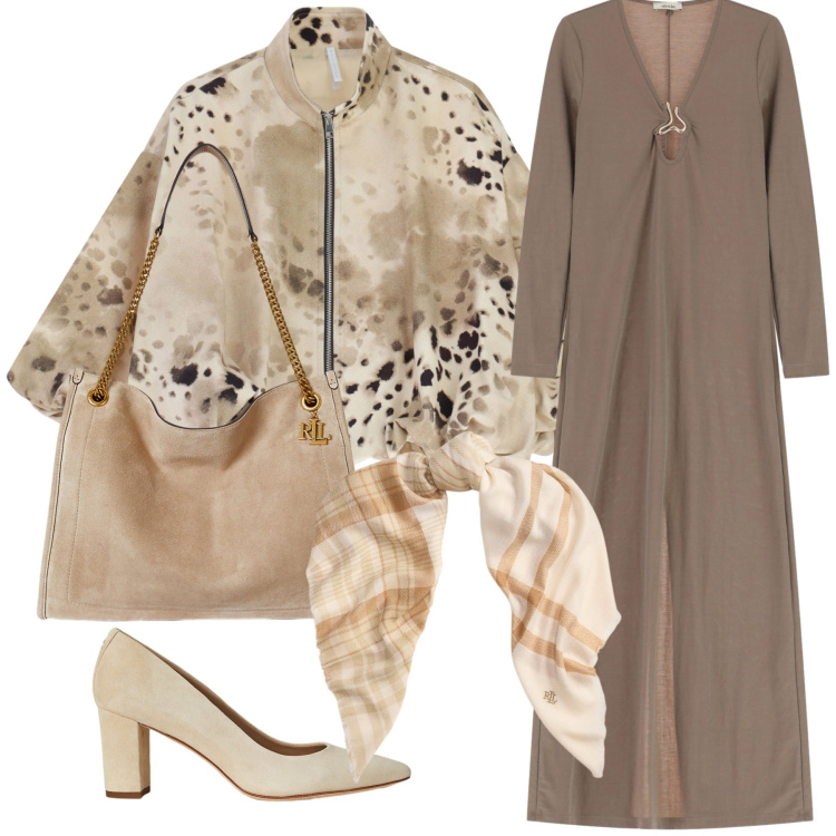 Outfit donna - Total look #2261688. Stile Chic per Tutti i giorni. Abbinamento con bomber, vestiti lunghi, borse tote, décolleté, sciarpe.