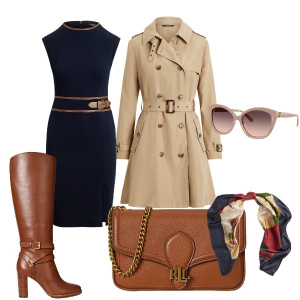 Outfit donna - è arrivata la stagione del Trench. Stile Chic per Tutti i giorni. Abbinamento con occhiali da sole, clutch, stivali, foulard, trench, vestiti.
