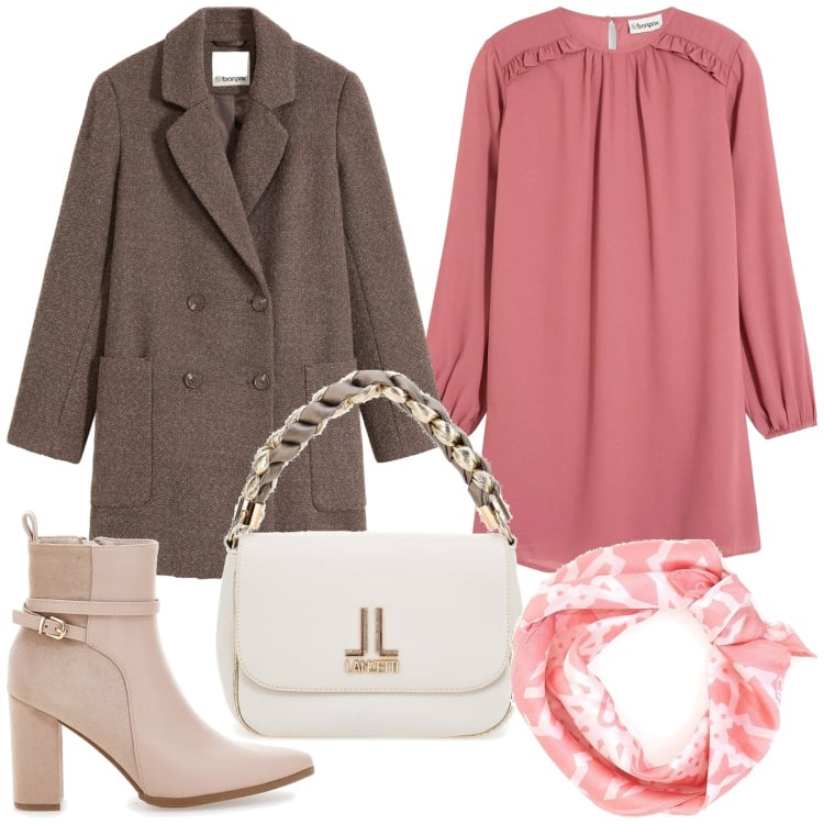 Outfit donna - Abitino romantico. Stile Romantica per Tutti i giorni. Abbinamento con vestiti corti, cappotti, stivaletti, foulard, borse a tracolla.