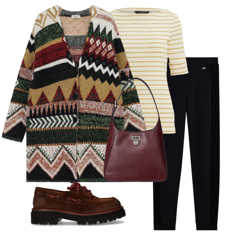 Outfit donna - Total look #2261706. Stile Chic per Tutti i giorni. Abbinamento con cappotti, pantaloni, borse a spalla, t-shirt, mocassini.