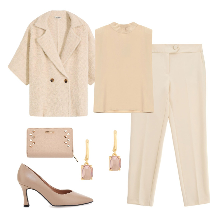 Outfit donna - Elegante minimal!. Stile Minimal per Serata fuori. Abbinamento con cardigans, top, pantaloni, orecchini, portafogli, décolleté.