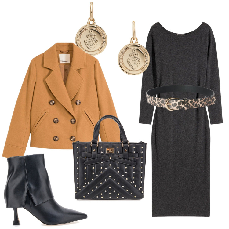 Outfit donna - Total look #2261717. Stile Glamour per Serata fuori. look ideale per Petite. Abbinamento con vestiti midi/longuette, caban, cinture, orecchini, borse a mano, stivaletti.
