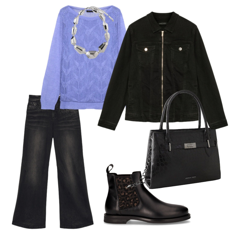 Outfit donna - Con le mie amiche over. per Tutti i giorni. Abbinamento con borse a mano, maglieria, stivaletti chelsea, ciondoli, jeans, blazer.
