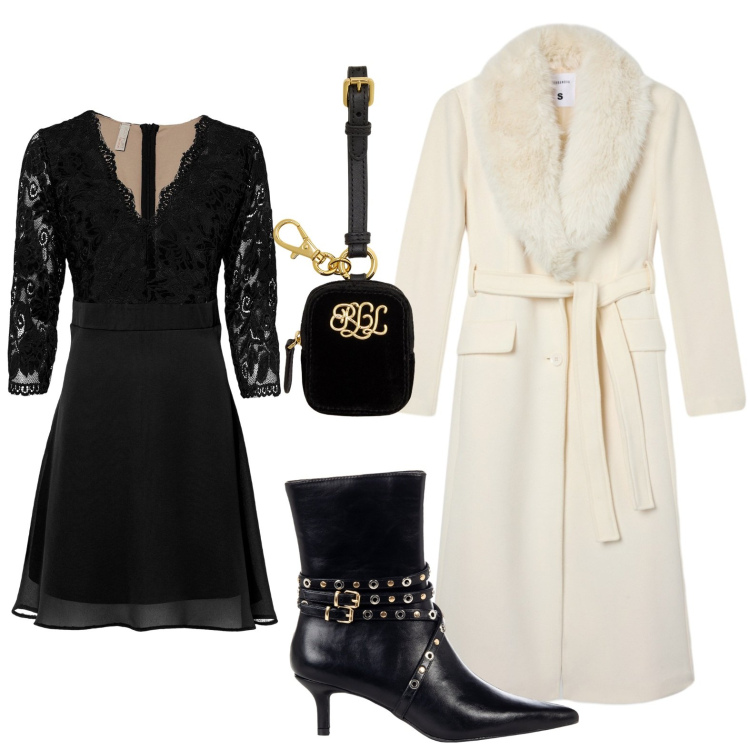 Outfit donna - Il cappotto bianco neve. Stile Chic per Serata fuori. Abbinamento con vestiti midi/longuette, cappotti, stivaletti, pochette.