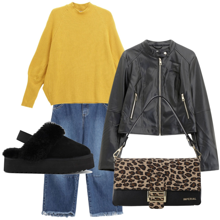Outfit donna - La borsa mini animalier. Stile Minimal per Tutti i giorni. Abbinamento con jeans, borse a spalla, giacche, maglieria, sabot.