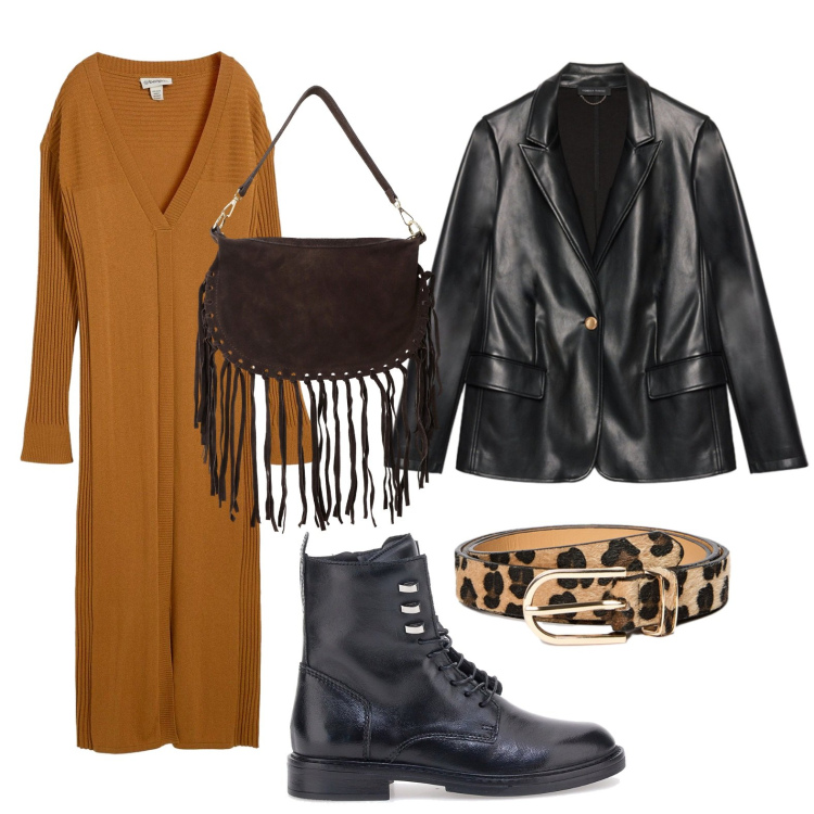 Outfit donna - Atmosfere romantiche. Stile Minimal per Tutti i giorni. Abbinamento con vestiti, borse a tracolla, cinture, anfibi, blazer.