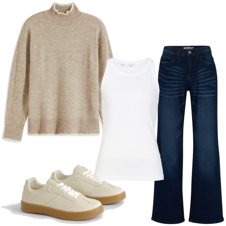 Outfit femme - Tendance #8199. Style Tendance pour Tous les jours. Assortir avec pulls, jeans, débardeurs à bretelles, sneakers.