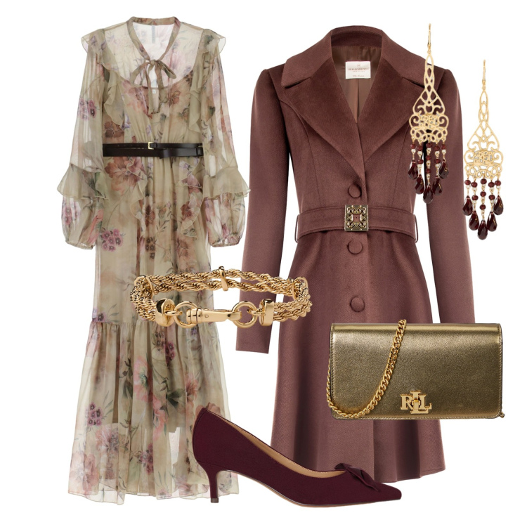 Outfit donna - Atmosfere Romantiche!. Stile Romantica per Serata fuori. Abbinamento con cappotti, vestiti lunghi, braccialetti, décolleté, orecchini, borse a mano.
