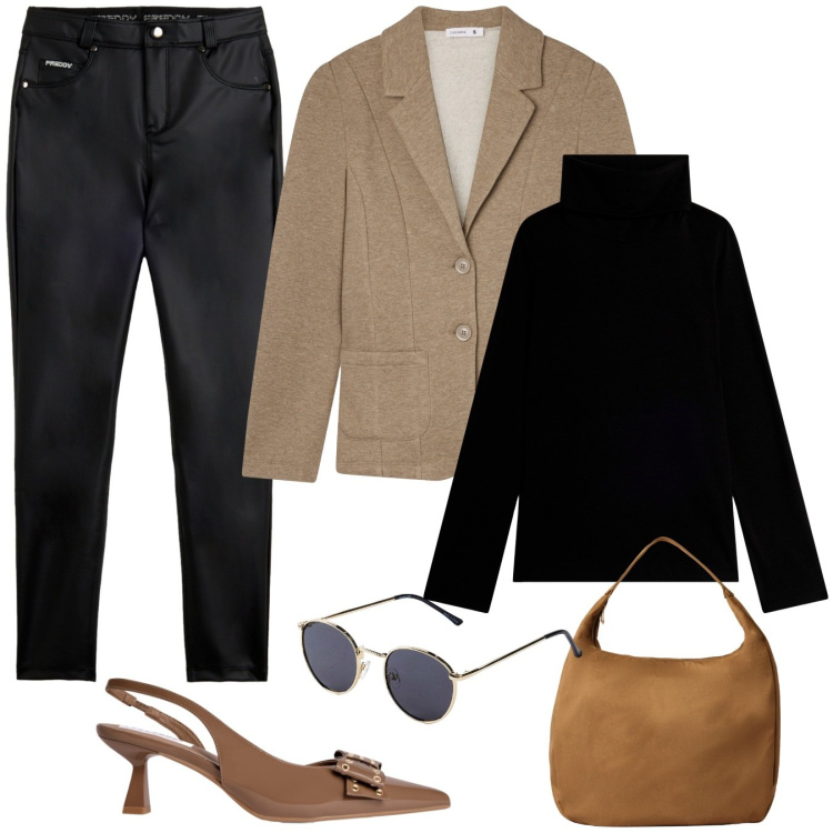 Outfit donna - Minimal low cost. Stile Casual chic per Tutti i giorni. Abbinamento con occhiali da sole, borse a mano, blazer, décolleté, maglieria, pantaloni skinny.