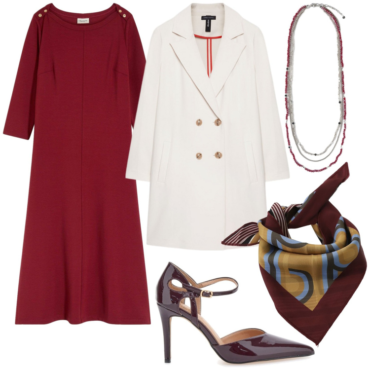 Outfit donna - Total look #2261770. Stile Chic per Serata fuori. Abbinamento con vestiti, foulard, décolleté, collane, cappotti.