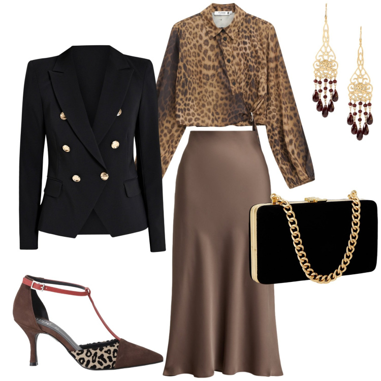 Outfit donna - Total look #2261800. Stile Glamour per Serata fuori. Abbinamento con camicie, blazer, décolleté, clutch, gonne, orecchini.