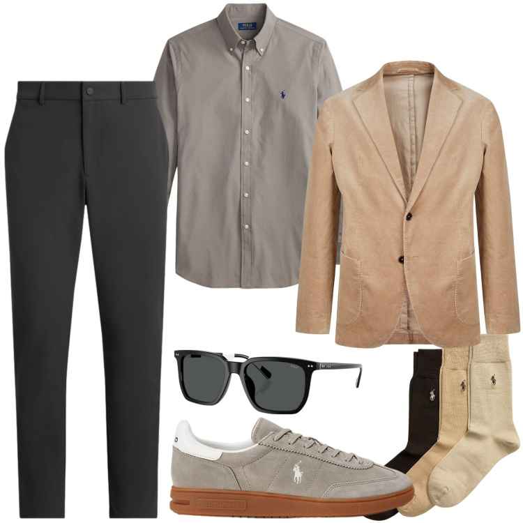Outfit uomo - Total look #2261801. Stile Casual per Ufficio. Abbinamento con occhiali da sole, sneakers, pantaloni, camicie, calzini, giacche.