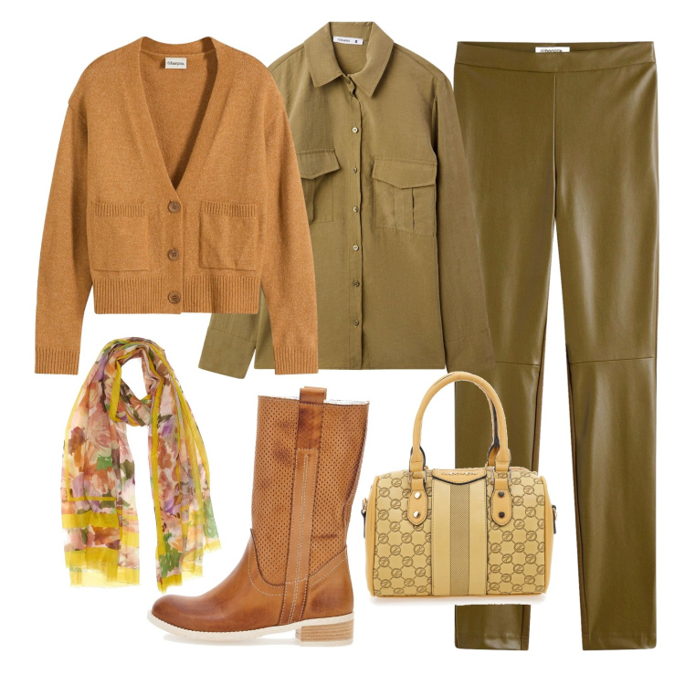 Outfit donna - Tonalità calde!. Stile Trendy per Tutti i giorni. Abbinamento con pantaloni, cardigans, camicie, anfibi, sciarpe, borse a spalla.