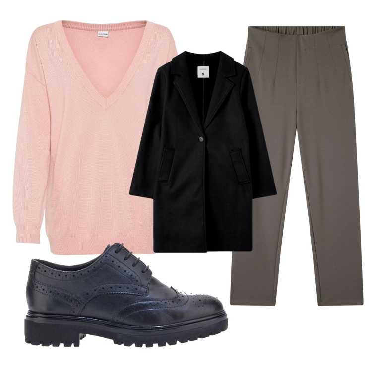 Outfit donna - Total look #2261824. Stile Casual per Ufficio. Abbinamento con maglieria, cappotti, pantaloni chino, scarpe stringate.
