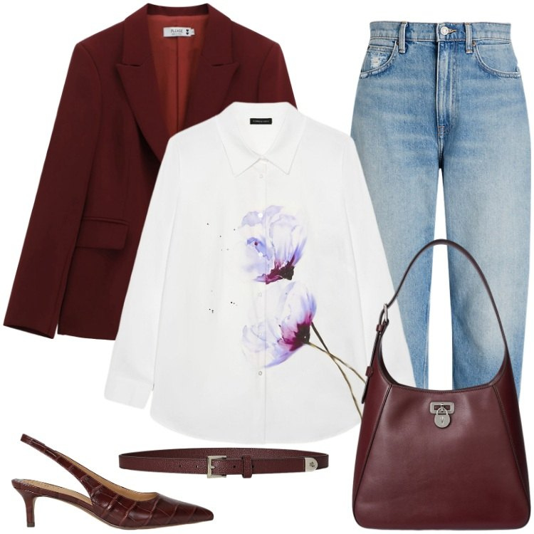 Outfit donna - Total look #2261834. Stile Urban per Ufficio. Abbinamento con blazer, jeans, décolleté, cinture, borse a spalla, camicie.