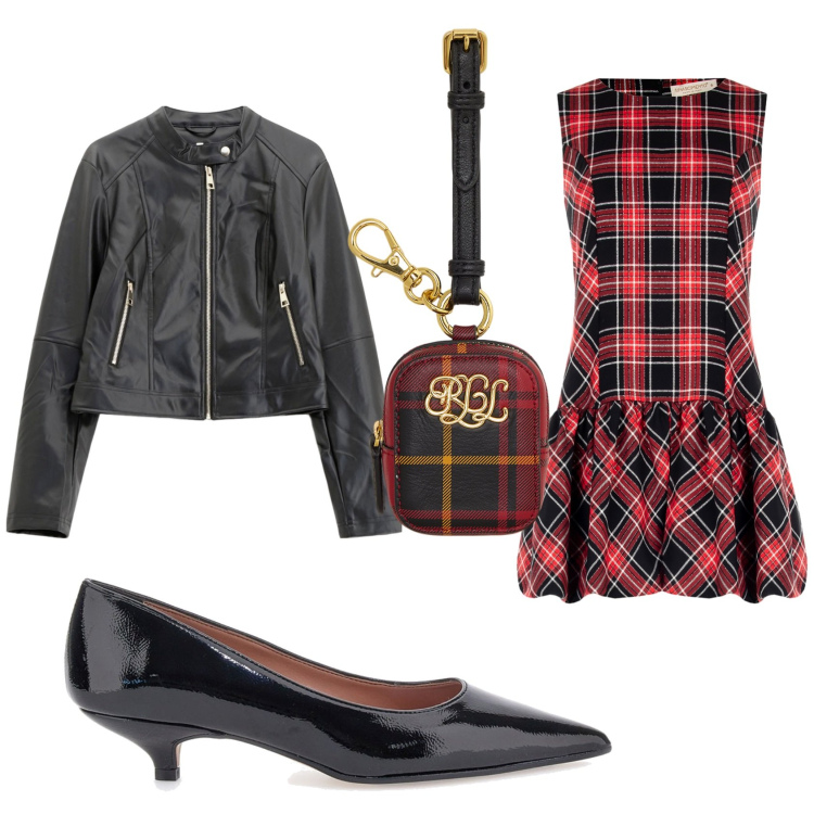 Outfit donna - Scozzese e nero di sera. Stile Mannish per Serata fuori. Abbinamento con vestiti corti, giacche, pochette, décolleté.