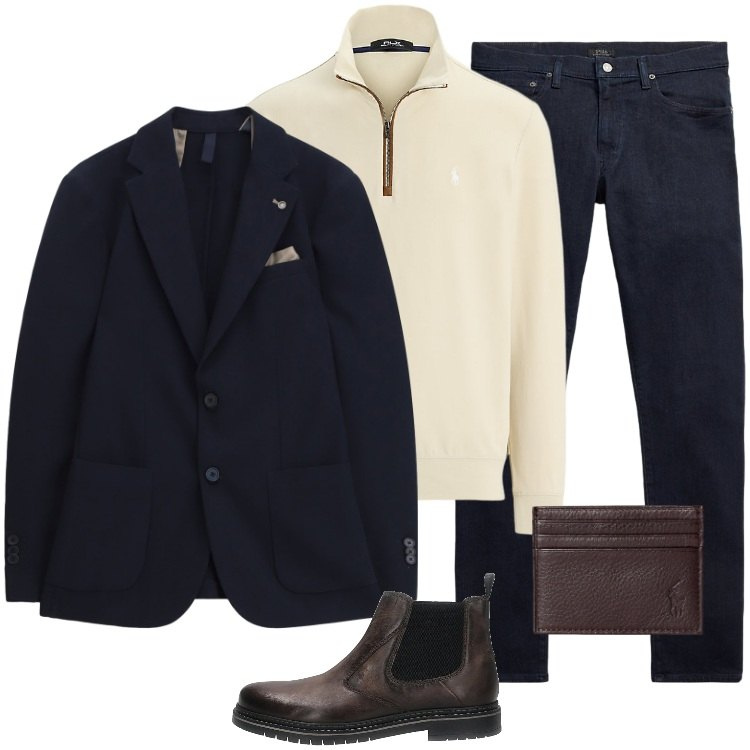 Outfit uomo - Total look #2261845. Stile Casual per Tutti i giorni. Abbinamento con giacche, portafogli, jeans, pullovers, stivali e stivaletti.