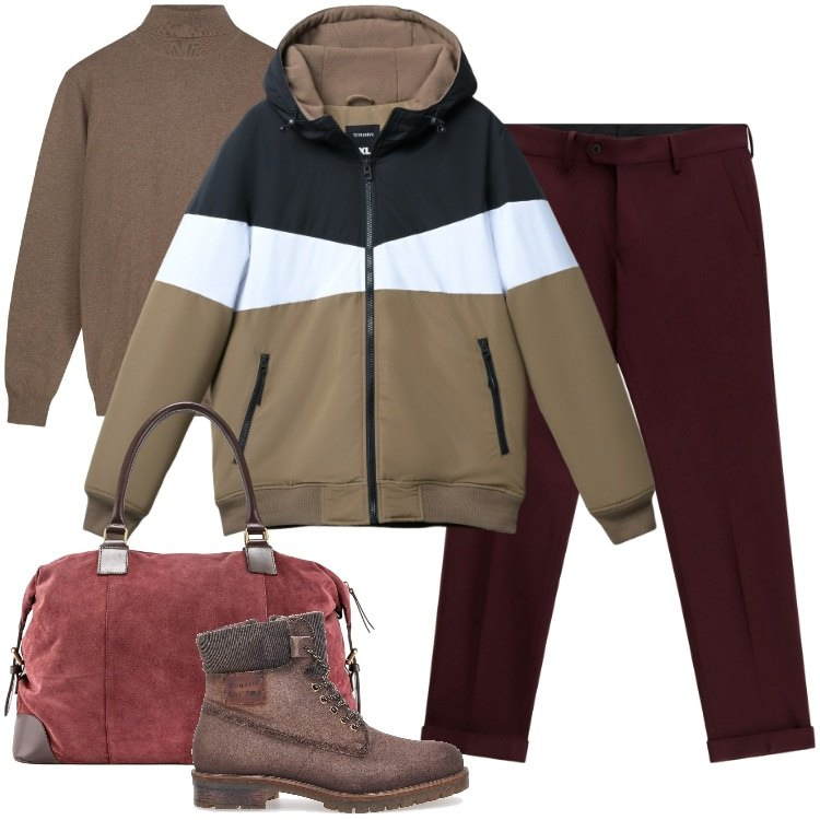 Outfit uomo - Total look #2261847. Stile Urban per Tutti i giorni. Abbinamento con piumini, pantaloni, stivali e stivaletti, maglieria, borse sportive.