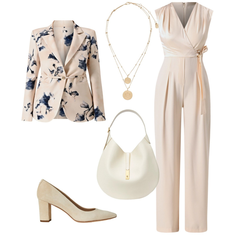 Outfit donna - Total look #2261848. Stile Bon Ton per Cerimonia. Abbinamento con blazer, vestiti chemisier, ciondoli, borse a spalla, décolleté.