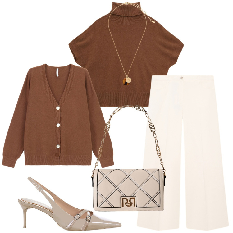 Outfit donna - Total look #2261867. Stile Bon Ton per Ufficio. Abbinamento con borse a tracolla, décolleté, maglieria, cardigans, collane, pantaloni a palazzo.