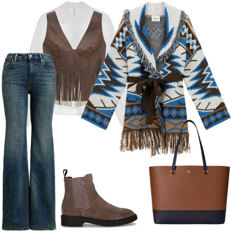 Outfit donna - Cardigan in stile granny. Stile Trendy per Tutti i giorni. Abbinamento con top, camicie, cardigans, jeans, borse tote, stivaletti chelsea.