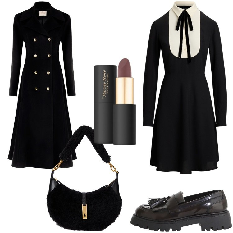 Outfit donna - Happy Halloween. Stile Rock per Serata fuori. Abbinamento con rossetti, cappotti, mocassini, borse a spalla, vestiti.