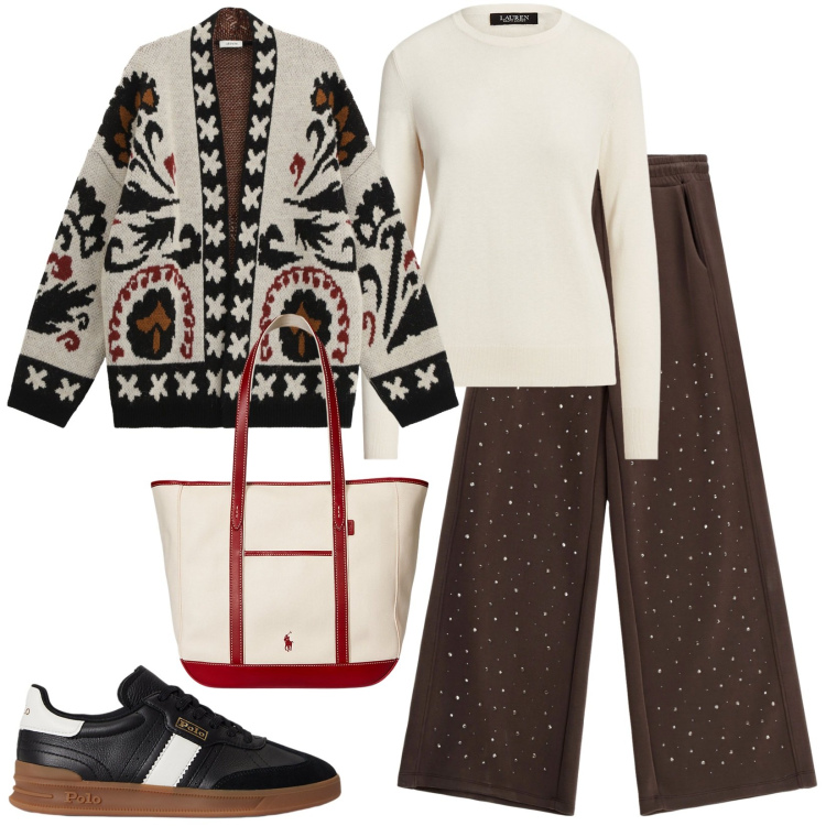 Outfit donna - Total look #2261909. Stile Urban per Tutti i giorni. Abbinamento con pantaloni, cardigans, maglieria, borse tote, sneakers.