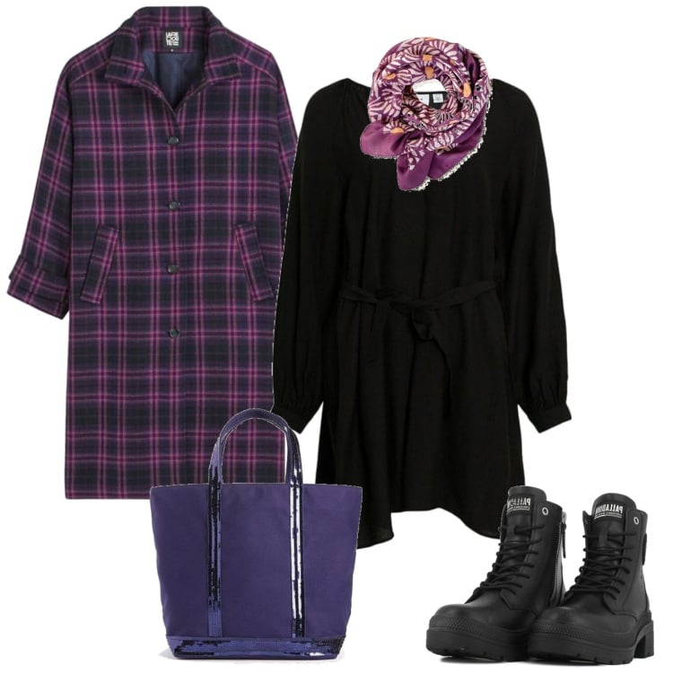 Outfit mujer - Urban #6073. Estilo Urban para Todos los días. Combinación con abrigos, vestidos cortos, botas, bolso tote, bandas para el pelo.