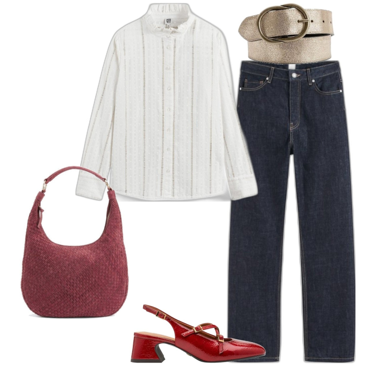 Outfit mujer - Minimal #2010. Estilo Minimal para Todos los días. Combinación con bailarinas, camisas, cinturones, vaqueros rectos, bolso tote.