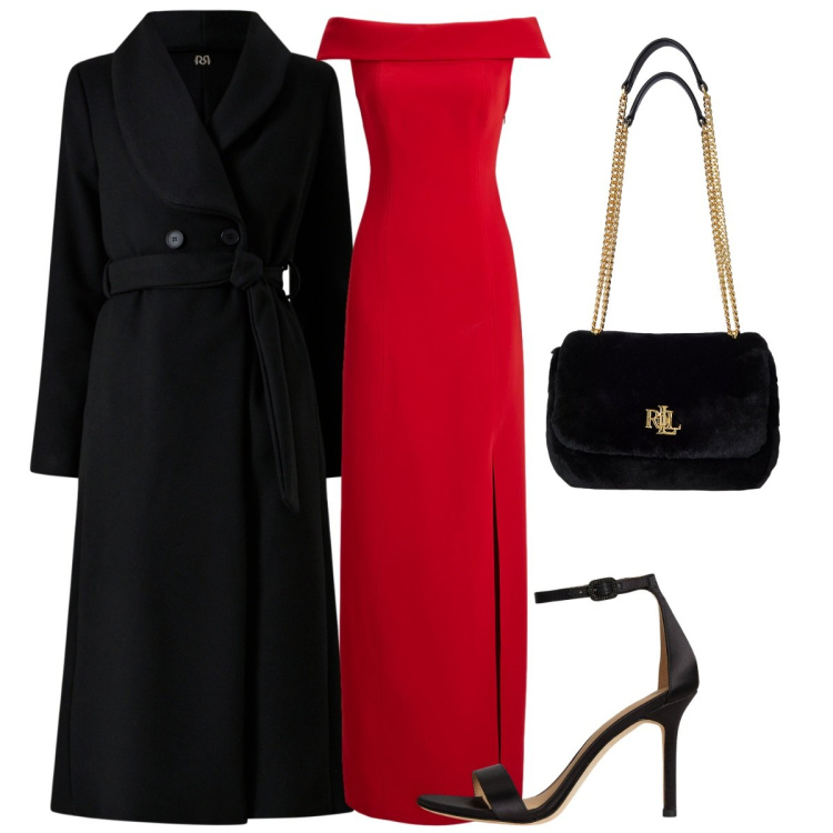 Outfit donna - Total look #2261925. Stile Bon Ton per Cerimonia. Abbinamento con cappotti, borse a spalla, sandali col tacco, vestiti lunghi.