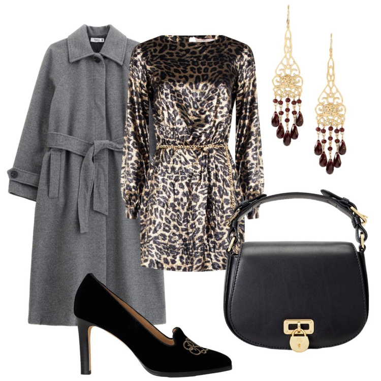 Outfit donna - Total look #2261945. Stile Chic per Serata fuori. Abbinamento con cappotti, vestiti corti, borse a tracolla, orecchini, décolleté.
