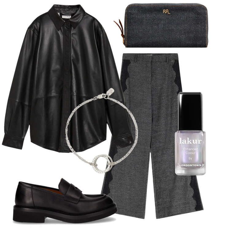 Outfit donna - Total look #2261946. Stile Trendy per Tutti i giorni. Abbinamento con camicie, smalti, pantaloni a palazzo, braccialetti, portafogli, mocassini.