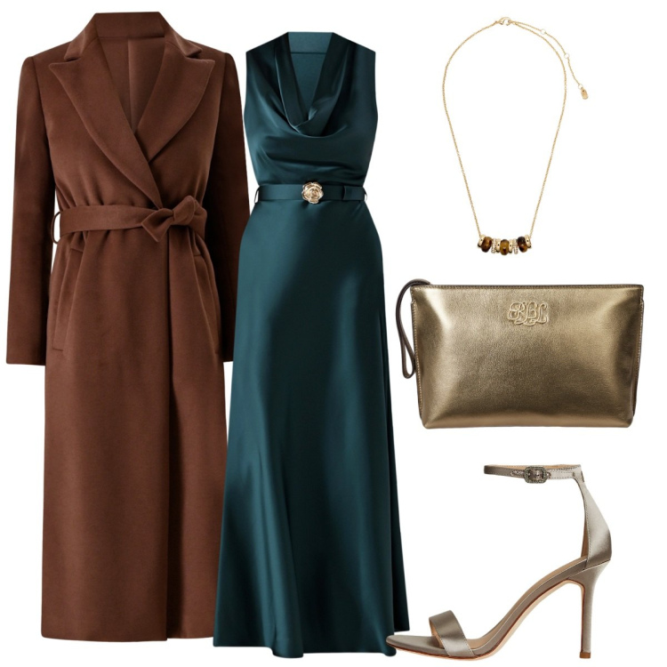 Outfit donna - Total look #2261955. Stile Bon Ton per Cerimonia. Abbinamento con vestiti lunghi, cappotti, collane, sandali col tacco, pochette.