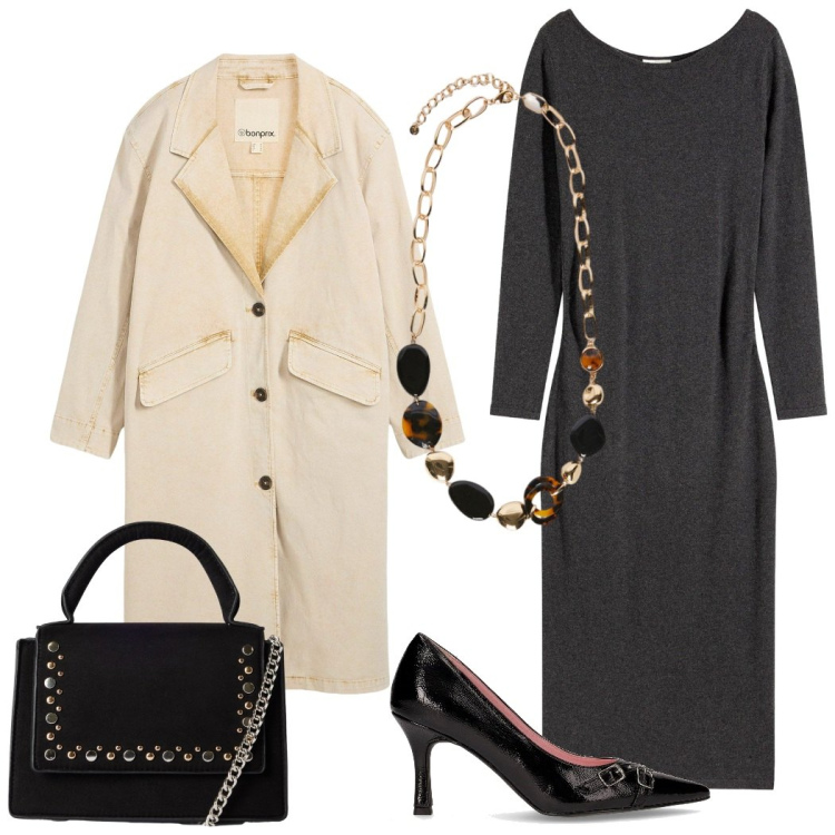 Outfit donna - Total look #2261957. Stile Bon Ton per Serata fuori. Abbinamento con vestiti midi/longuette, trench, borse a tracolla, collane, décolleté.