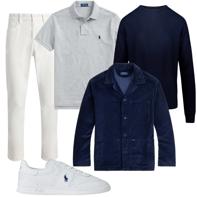 Outfit uomo - Layering. Stile Casual per Tutti i giorni. Abbinamento con polo, sneakers, pantaloni, giacche, maglieria.